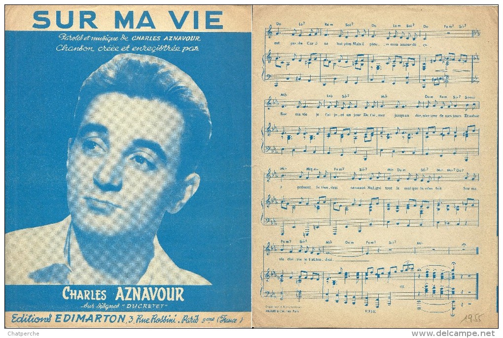 CHARLES AZNAVOUR PARTITION CHANSON SUR MA VIE ED. EDIMARTON CHANTEUR CHANSON - Autres & Non Classés