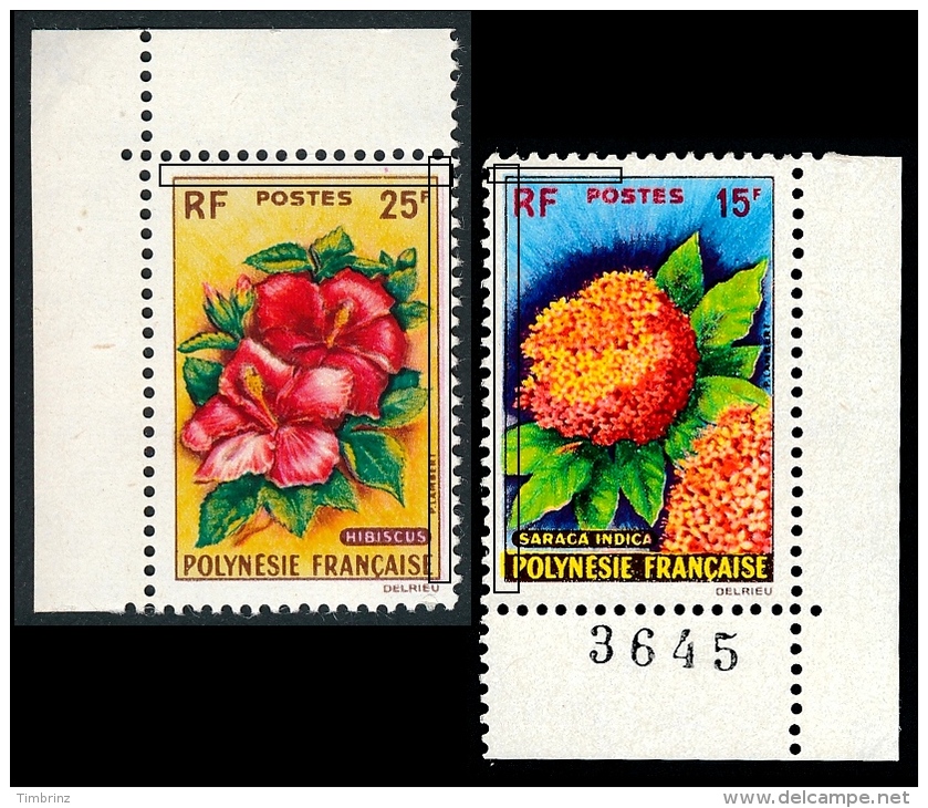 POLYNESIE 1962 - Yv. 15 Et 16 ** TB Cdf Variété  Cote= 45,00 EUR - Fleurs : Saracea Et Hibiscus ..Réf.POL22569 - Ungebraucht