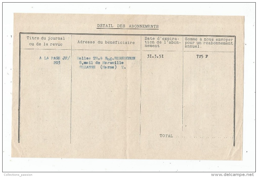 Lettre Commerciale , Abonnement  , MAISON DE LA BONNE PRESSE , Paris , 1951 , 2 Scans - Andere & Zonder Classificatie