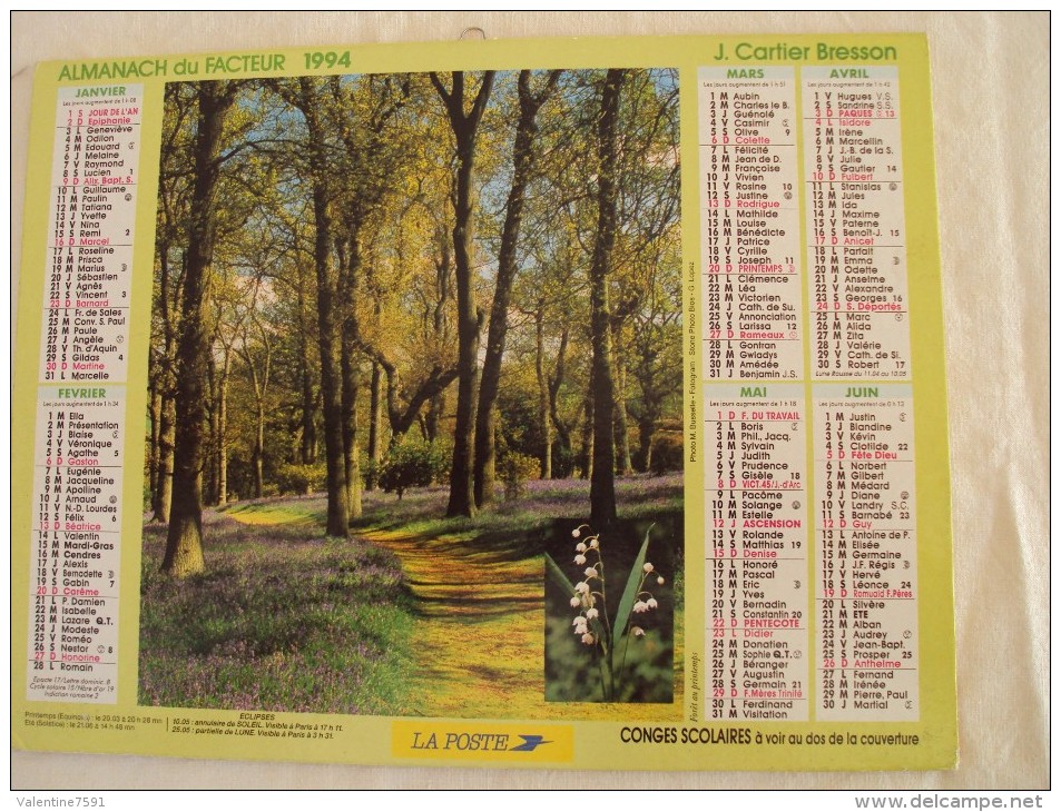 Calendrier Des Postes  1994- Edition Gironde,  Plan De Bordeaux Etc.. Bon état Intérieur,  5 Euros - Grand Format : 1991-00