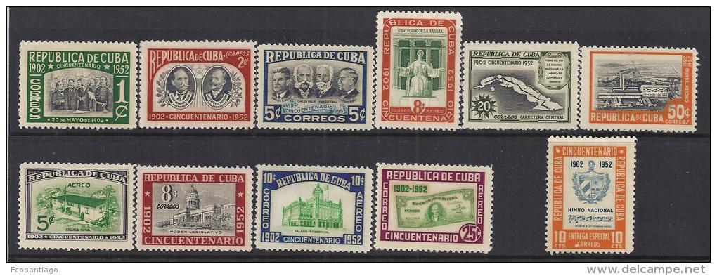 HISTORIA-  CUBA 1952- Yvert #358/63 Av56/59 Express14 (sin Goma) Precio Cat&euro;24.50 - Independecia USA