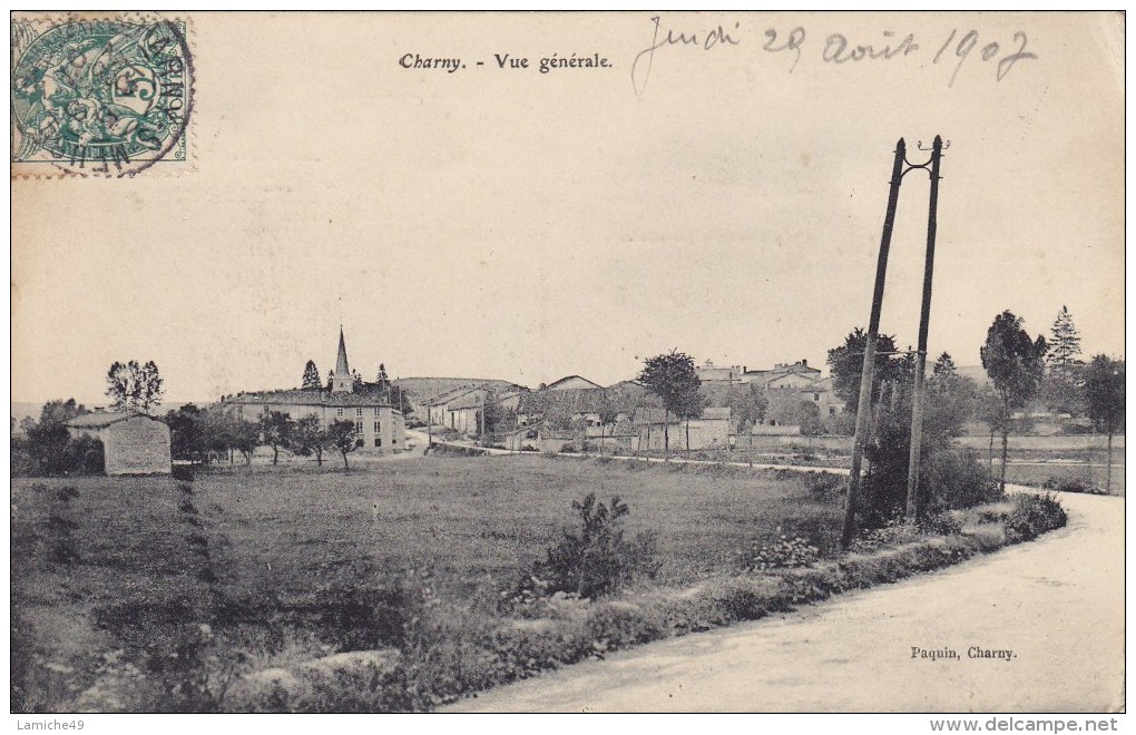 CHARNY  Vue Générale Circulée Timbrée  1907 - Charny