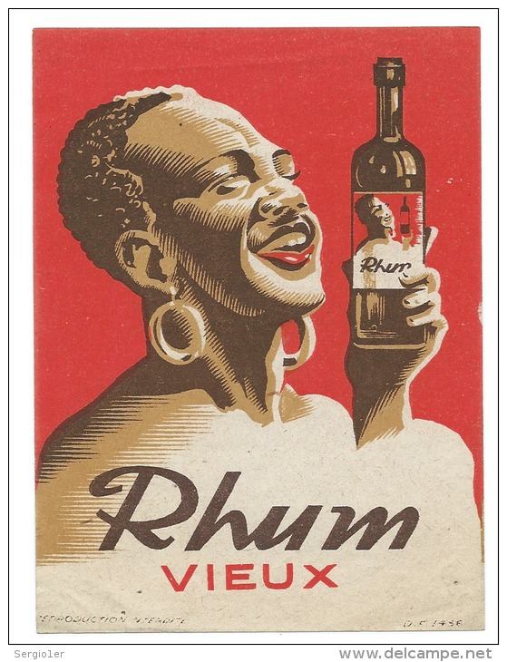 Ancienne étiquette Rhum  Vieux  "femme Tenant Une Bouteille à La Main" - Rhum