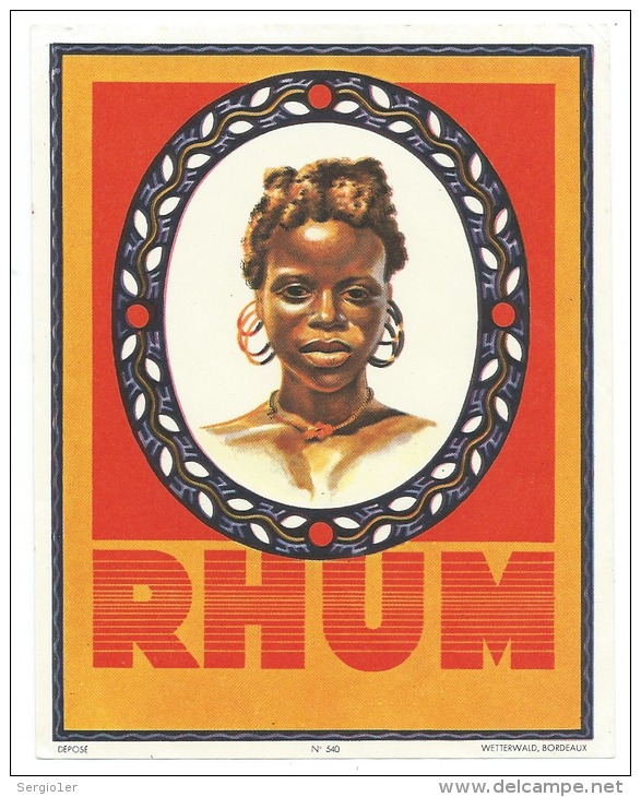 Ancienne étiquette Rhum   "visage Femme" Wetterwald Bordeaux N°540 - Rhum