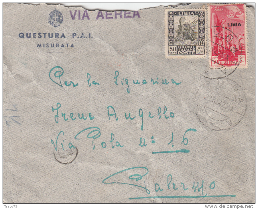 LIBIA - MISURATA - R. QUESTURA P.A.I.  _ 22.10.1942  /  ITALIA _ Cover _ Lettera - Cent. 50 X 2 - Storia Postale