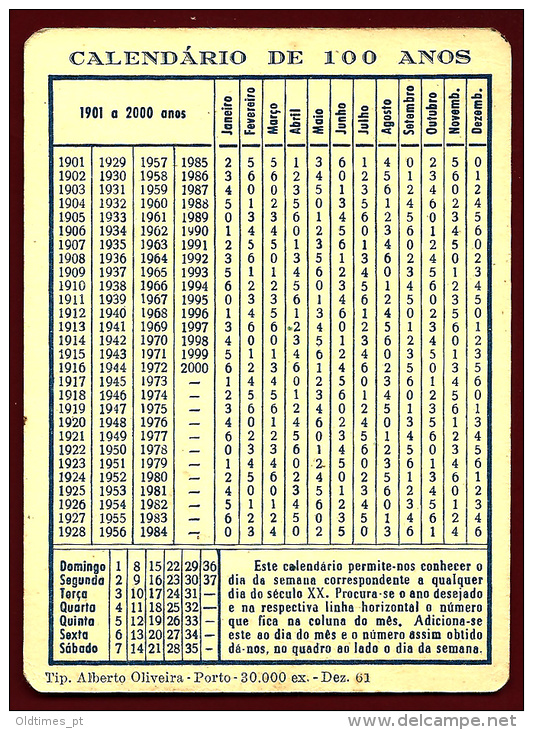 PORTUGAL - LISBOA - ASSOCIACAO DOS INQUILINOS LISBONENSES - CALENDÁRIO - 1962 CALENDAR - 100 YEARS - Groot Formaat: 1961-70