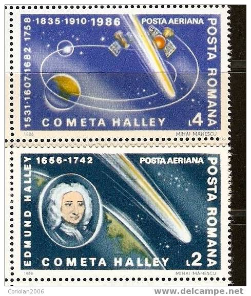 Romania 1986 / Return Halley Comet - 2 Val - Ungebraucht