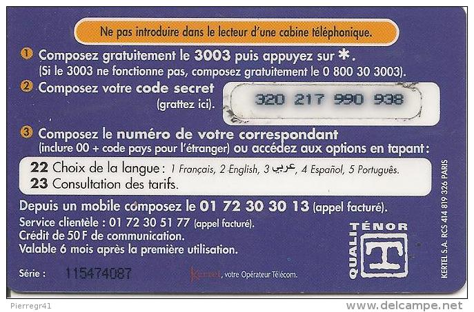 CARTE-PREPAYEE-50F-KERTEL-MONDE-ELEPHANT-PARLOTTE-GRATTE-TB E- - Autres & Non Classés