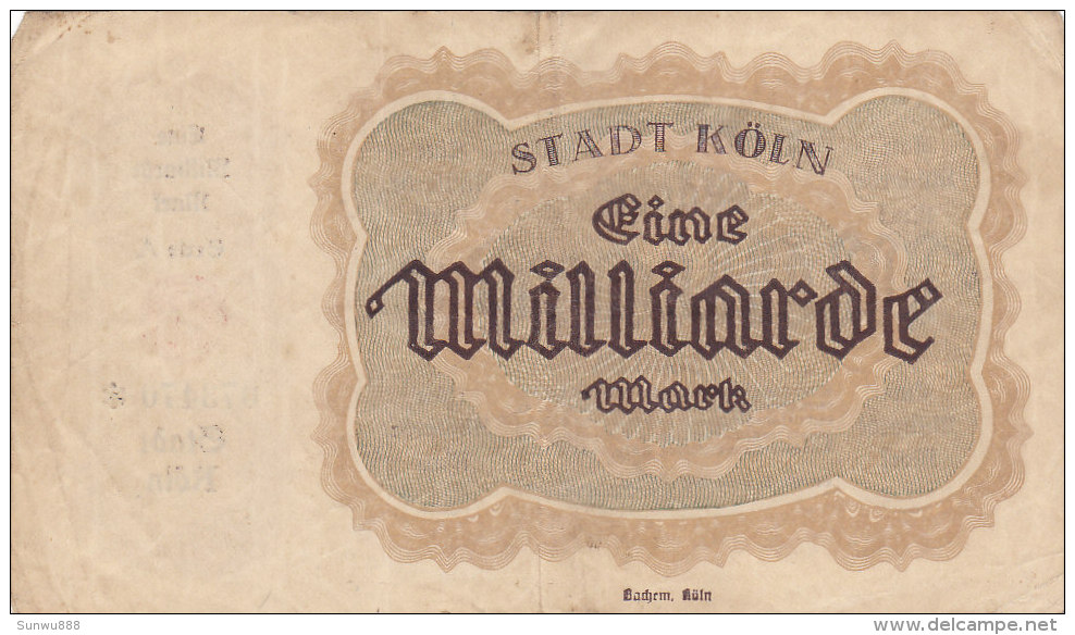 Eine Milliarde Mark - 1 000 000 000 Mark Stadt Köln 1923 - [11] Emissions Locales