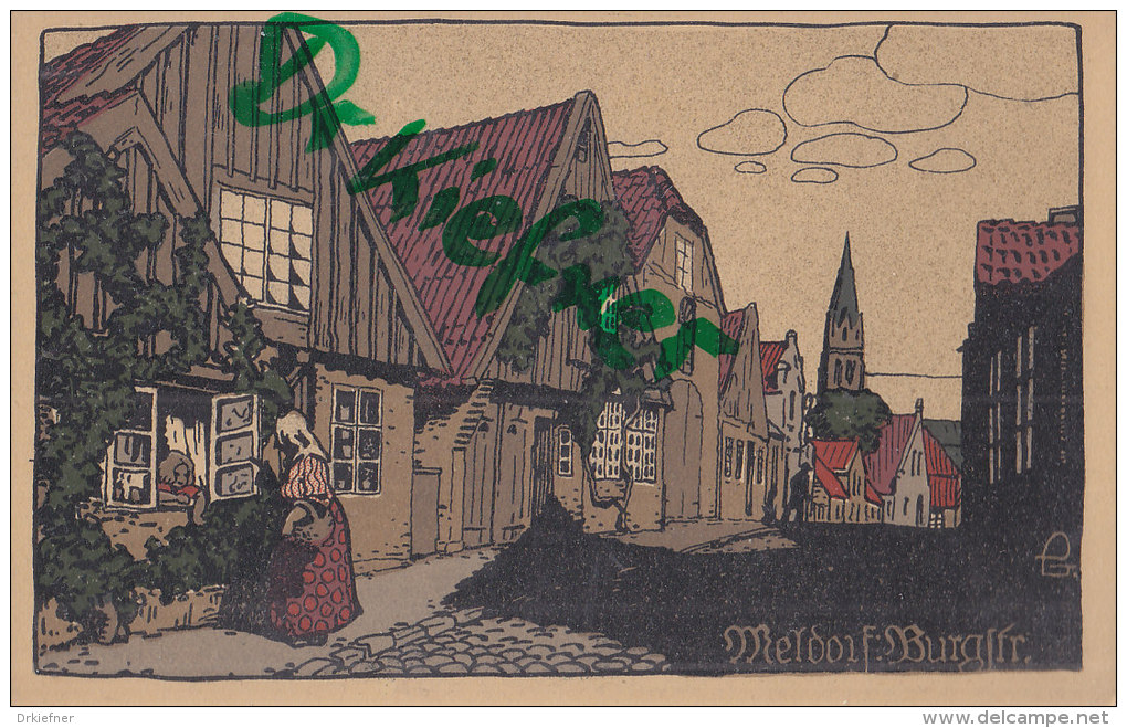 LITHOGRAPHIE: Meldorf In Holstein, Burgstrasse, Um 1912 - Meldorf