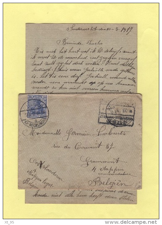 Suderwicht Allemagne - Destination Etapen Gent Belgique - 12-3-1917 - Type Germania - Lettres & Documents