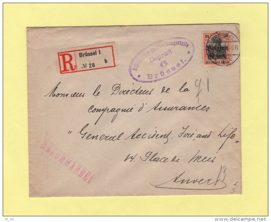 Occupation Allemande - Belgique - Bruxelles - 2-2-1917 - Recommande Pour Anvers - Type Germania - Other & Unclassified