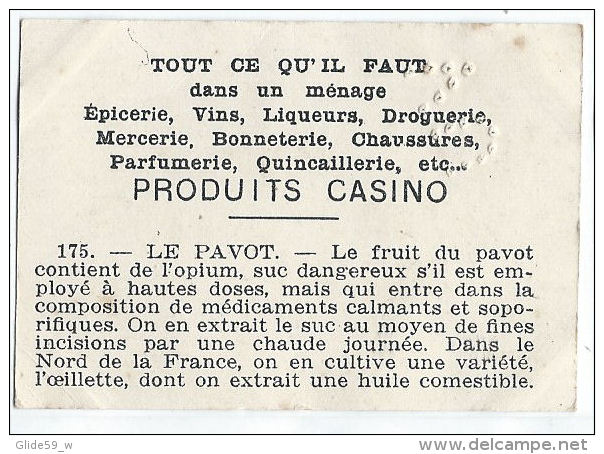 Image Chocolat CASINO - Série Les Fleurs Médicinales - N° 175 - Le Pavot - Autres & Non Classés