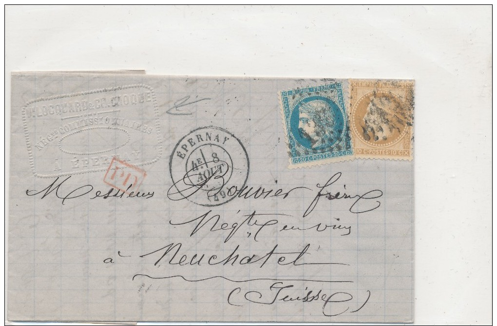 N°37 + 28 SUR LETTRE P.D. ROUGE. - 1870 Belagerung Von Paris