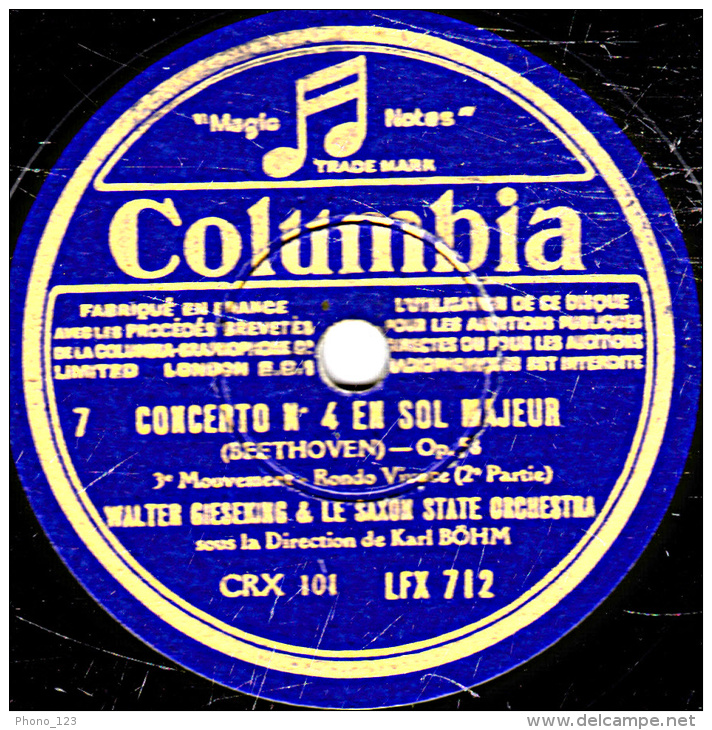Disque 78 Trs - 30 Cm - état P - WALTER GIESEKING & LE SAXON STATE ORCHESTRA  (BEETHOVEN) - 78 T - Disques Pour Gramophone