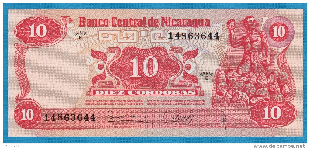 NICARAGUA 10 Córdobas 16.08.1979 Serie E 14863644   P#134    Andrés Castro - Nicaragua