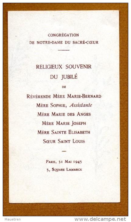 IMAGE RELIGIEUSE PIEUSE . Congrégation Notre Dame Du Sacré Coeur . Religieux Souvenir Du Jubilé 1945 - Imágenes Religiosas