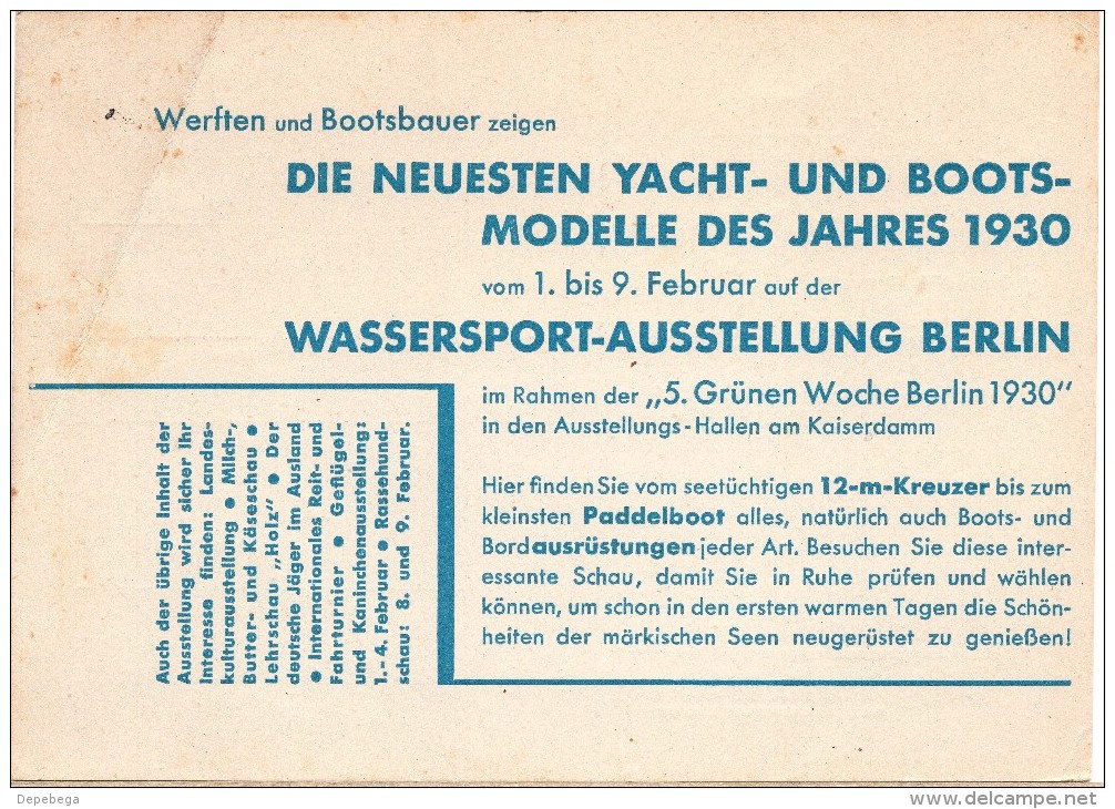DR Privat Postkarte, Gebraucht Mit Freistempel,  5 Grüne Woche Berlin 1930 - Sonstige & Ohne Zuordnung