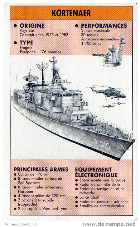 M16 / FICHE CARTE BATEAU NAVIRES FREGATE DES PAYS BAS LE KORTENAER FORMAT CPA / GUERRE - Other & Unclassified