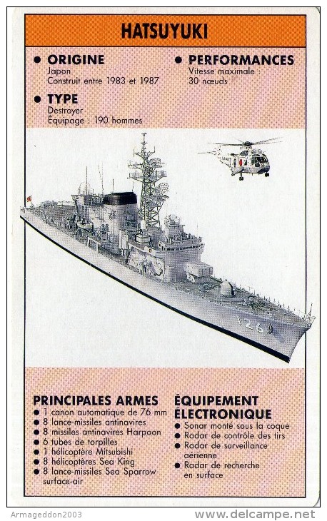 M16 / FICHE CARTE BATEAU NAVIRES CROISEURS DE COMBAT JAPON LE HATSUYUKI FORMAT CPA / GUERRE - Other & Unclassified