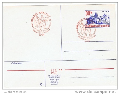 DR-L22 - TCHECOSLOVAQUIE série de 10 entiers postaux de Prague avec obl. Drapeaux et porte-drapeaux lieux divers