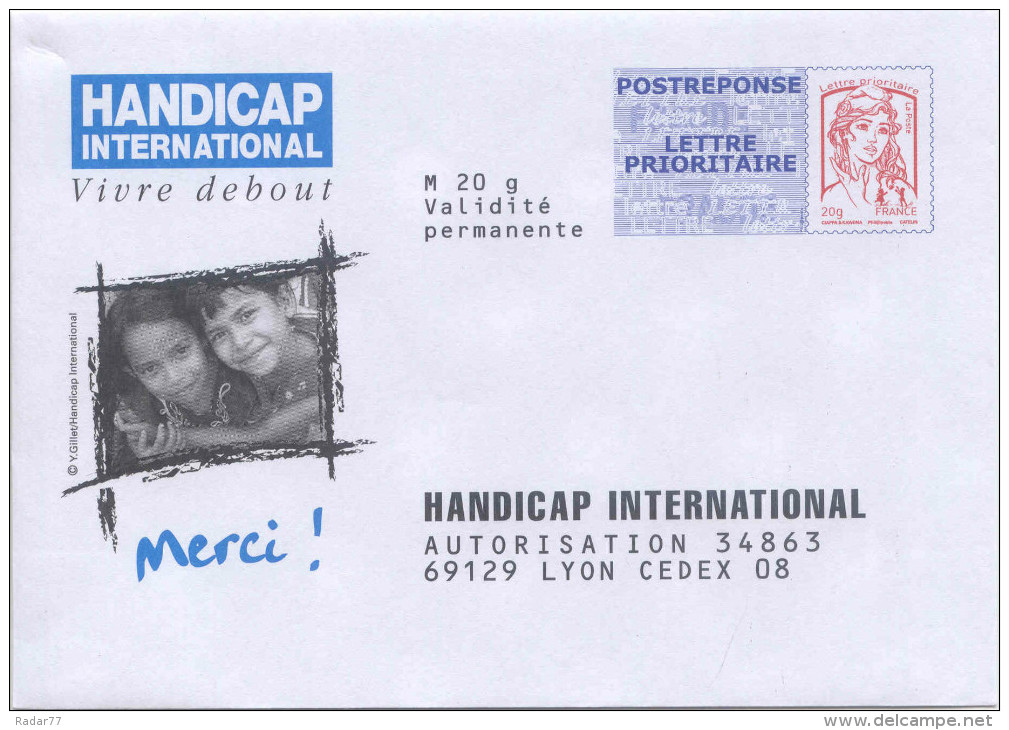 PAP POSTREPONSE LETTRE PRIORITAIRE Ciappa-Kavena Handicap International - Verso 14P213 - Intérieur LC D/16 E 0714 - PAP : Antwoord /Ciappa-Kavena