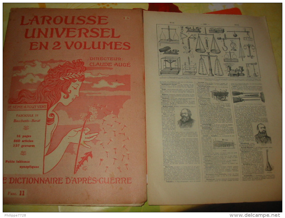 Larousse Universel  Dictionnaire D´ Après Guerre  Fasc. 11  1921 Pesons..balances - Wörterbücher
