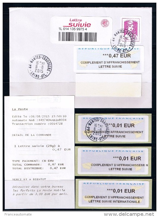 Atms Nabucco, Wincor Nixdorf, 3 SCANS,  0.47€  Compl  Let Suivie, Bureau Pilote,  Nantes Eraudières, Oblitéré 06/08/2015 - 2000 Type « Avions En Papier »