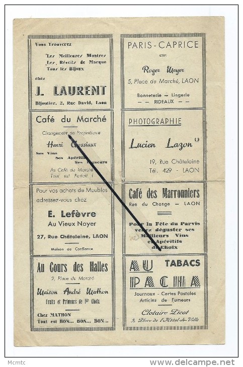 Programme - Ville De Laon  - Fêtes Du Parvis Août 1946 - Programme