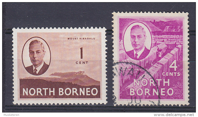 North Borneo 1950 Mi. 277, 280    1c. & 4c. King George VI. & Mount Kinabalu, Chem Drying MH*/o - Bornéo Du Nord (...-1963)
