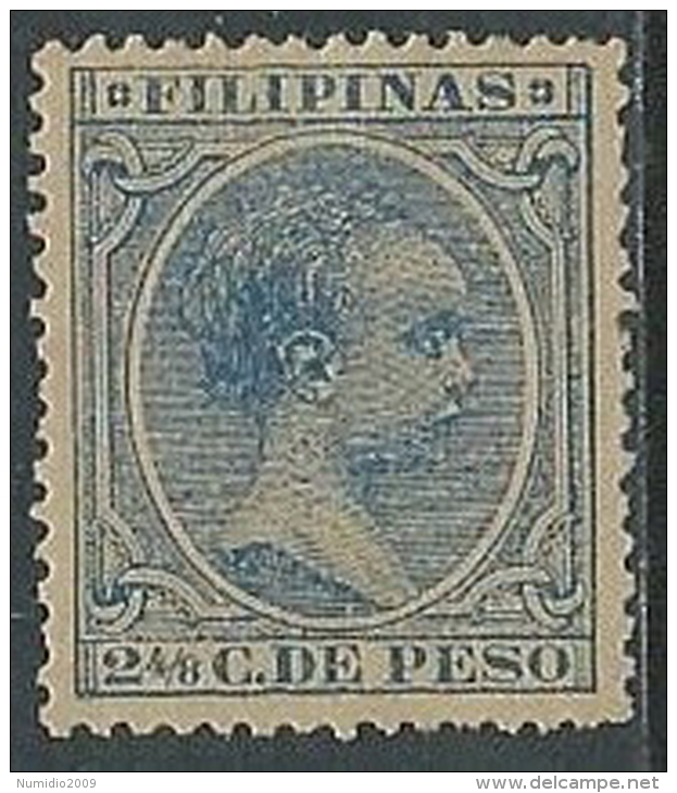 1890-97 FILIPPINE ALFONSO XIII 2 4/8 CENT SENZA GOMMA - G47 - Philipines