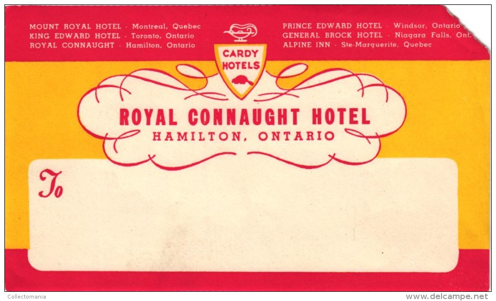 38 HOTEL LABELS CANADA Vancouver Calgery Ottawa Winnipeg Montreal Toronto Canadien Rockies Quebec Manitoba Ontario