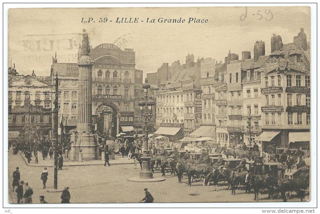 CPA TRES ANIMEE LILLE, GROSSE ANIMATION, NOMBREUX CHARIOTS SUR LA GRANDE PLACE, NORD 59 - Lille