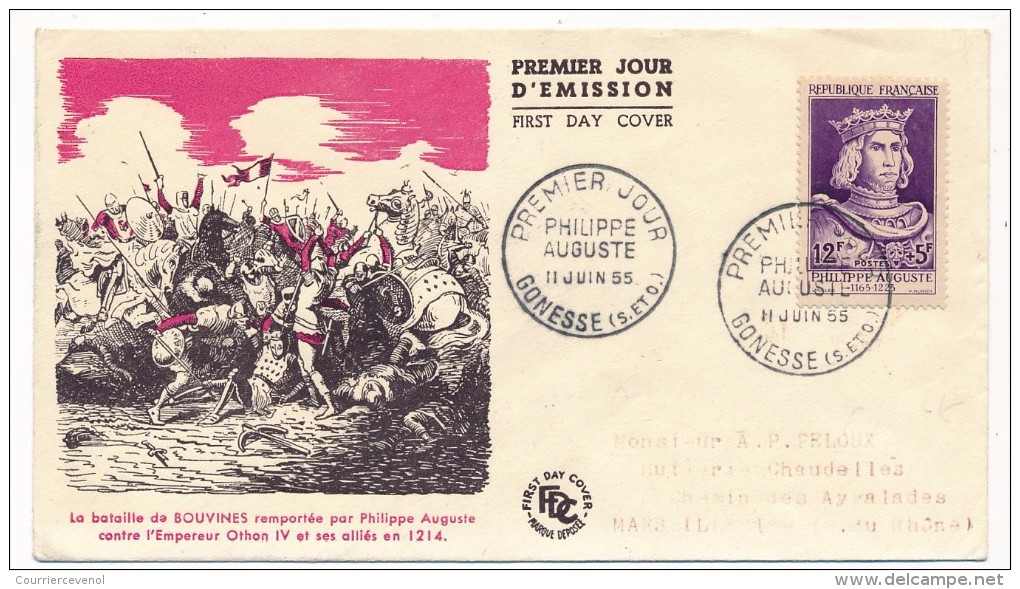 FRANCE - FDC - 12F + 5F Philippe AUGUSTE - 11 Juin 1955 - Gonesse - 1950-1959