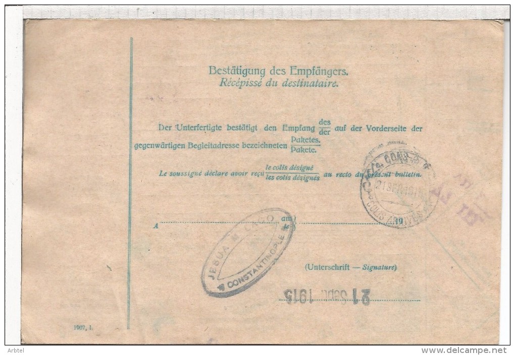 AUSTRIA MARSCHENDORF 1915 (HORNI MARSOV) A COSTANTINOPLE - Briefe U. Dokumente