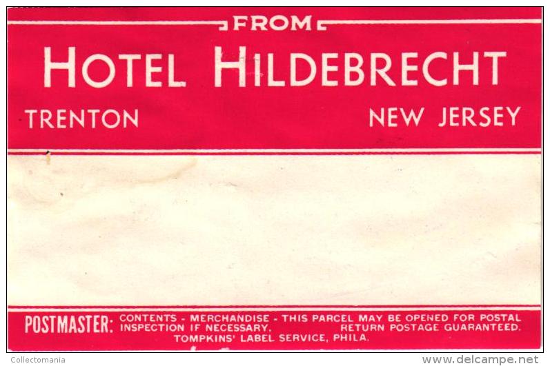 13 HOTEL LABELS USA IDIANA Fort Wayne Indianapolis IDAHO Boise IOWA Sioux Oelwein NEWJERSEY  trenton Newark Atlantic