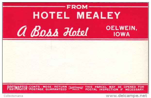 13 HOTEL LABELS USA IDIANA Fort Wayne Indianapolis IDAHO Boise IOWA Sioux Oelwein NEWJERSEY  trenton Newark Atlantic