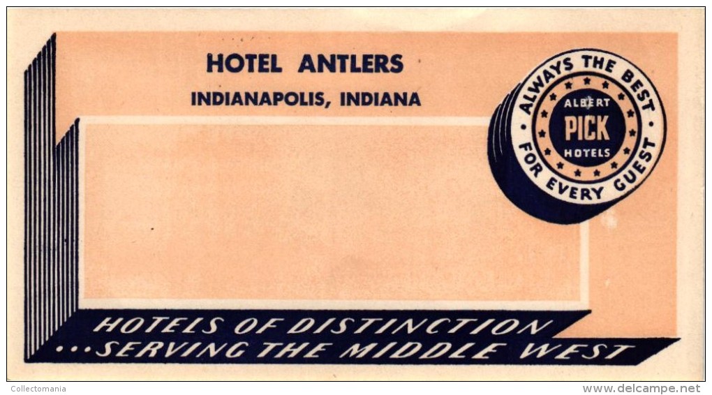 13 HOTEL LABELS USA IDIANA Fort Wayne Indianapolis IDAHO Boise IOWA Sioux Oelwein NEWJERSEY  trenton Newark Atlantic