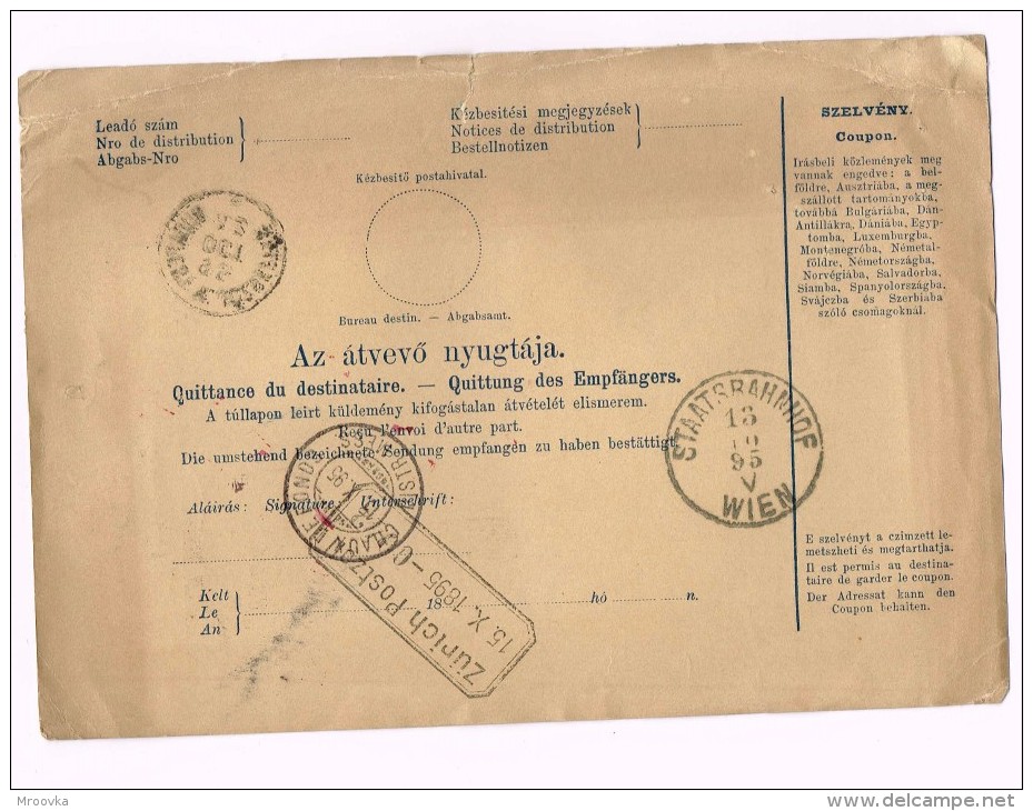KUGLER HENRIK - BUDAPESTEN - ZURICH - NEUCHATEL - Bulletin D'expédition - 1895 - Non Classés