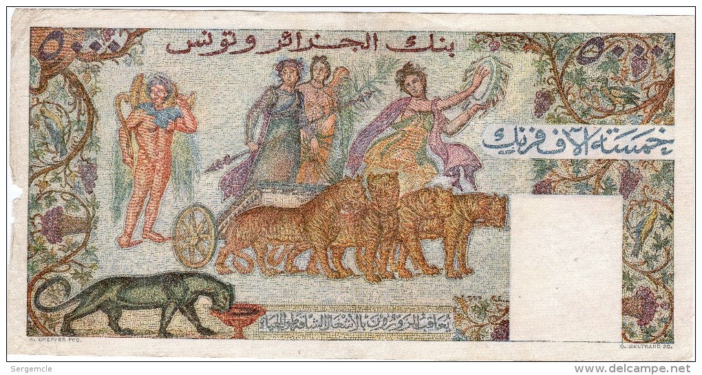 Magnifique Billet De 5000 Frs BANQUE DE L´ALGERIE ET DE LA TUNISIE 12.2.1952 - Tunisie