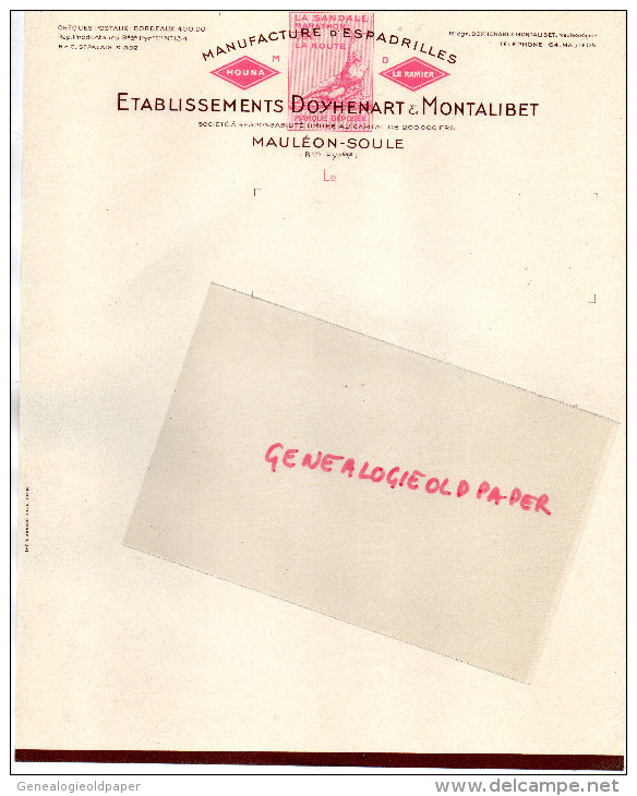 64 - MAULEON SOULE - FACTURE MANUFACTURE ESPADRILLES- DOYHENART & MONTALIBET- HOUNA- YOLDA - 1900 – 1949