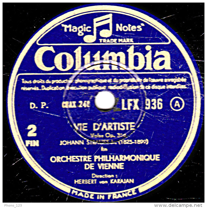 Disque 78 Tours - 30 Cm - état EX -  ORCHESTRE PHILHARMONIQUE DE VIENNE -  VIE D'ARTISTE 1re Partie Et Fin - 78 T - Disques Pour Gramophone