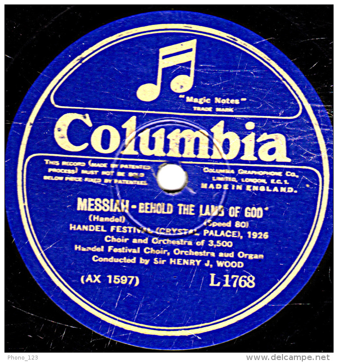 Disque 78 Tours - 30 Cm - état B -  MESSIAH  ( Voir étiquettes) - 78 T - Disques Pour Gramophone
