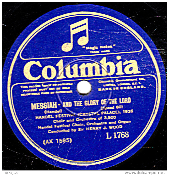 Disque 78 Tours - 30 Cm - état B -  MESSIAH  ( Voir étiquettes) - 78 T - Disques Pour Gramophone