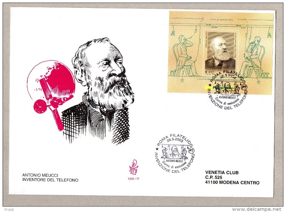 % ITALIA 2003 - FDC ANTONIO MEUCCI, INVENTORE DEL TELEFONO - FDC