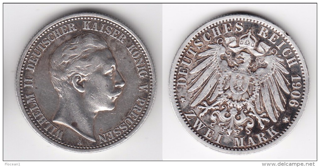 **** PRUSSIE - PRUSSIA - ALLEMAGNE - GERMANY - 2 MARK 1906 A WILHELM II - ARGENT - SILVER **** EN ACHAT IMMEDIAT !!! - 2, 3 & 5 Mark Silber