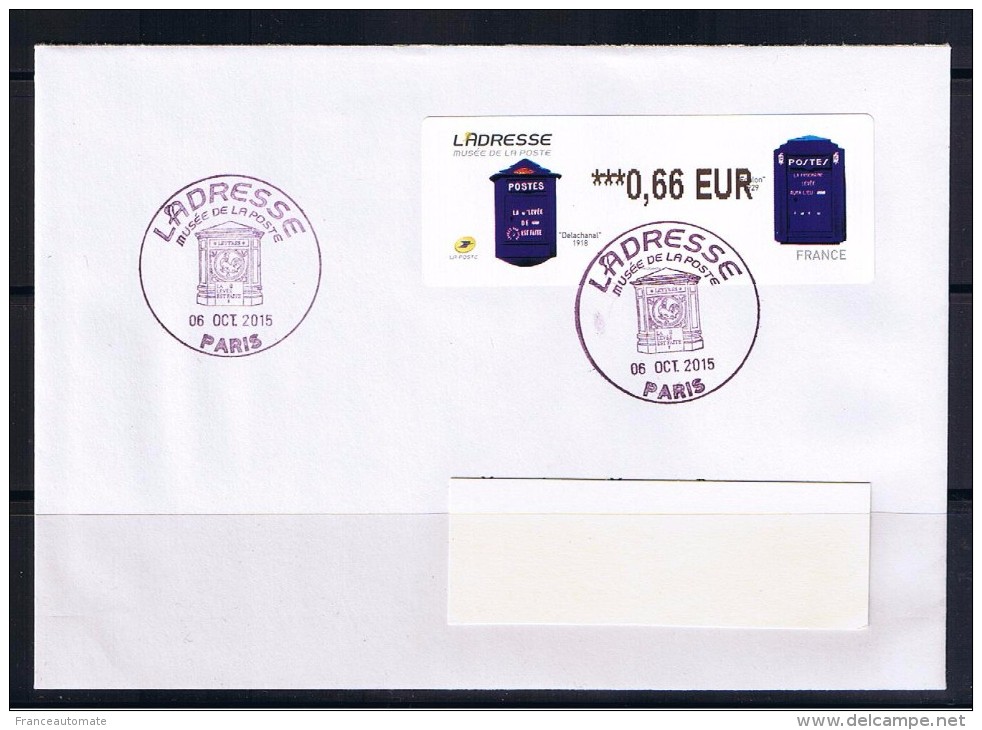 Atms Lisa 2, Ecopli 0,66€ Sans Mention,  Musée De La Poste, Boite à Lettres, Plis FDC 06/10/2015 - 2010-... Vignettes Illustrées