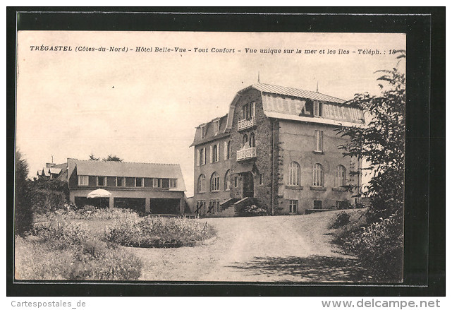 CPA Trégastel, Hôtel Belle-Vue, Vue Unique Sur La Maer Et Les îles - Trégastel