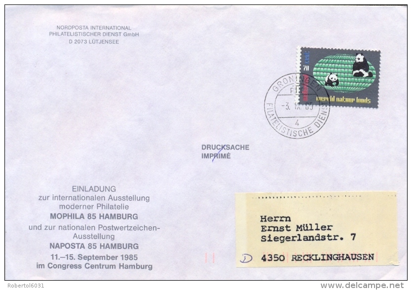 Netherlands 1985 Cover To Germany With 70 C. WWF (issued 1984) - Briefe U. Dokumente