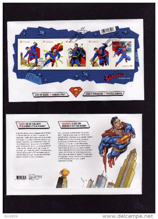 Canada 2013 Superman Cartoon Single Stamp And Mini Sheet  X2 FDC - 2011-...